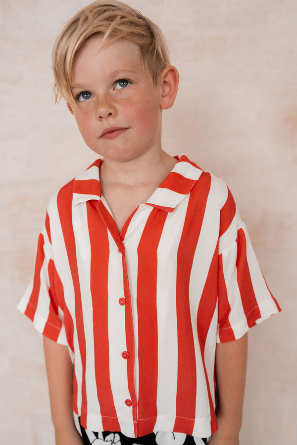 RED BLOCK STRIPE KIDS RESORT SHIRT