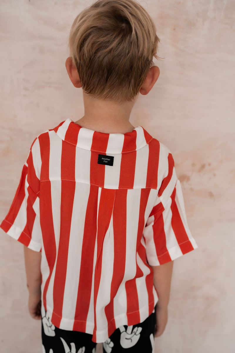 RED BLOCK STRIPE KIDS RESORT SHIRT