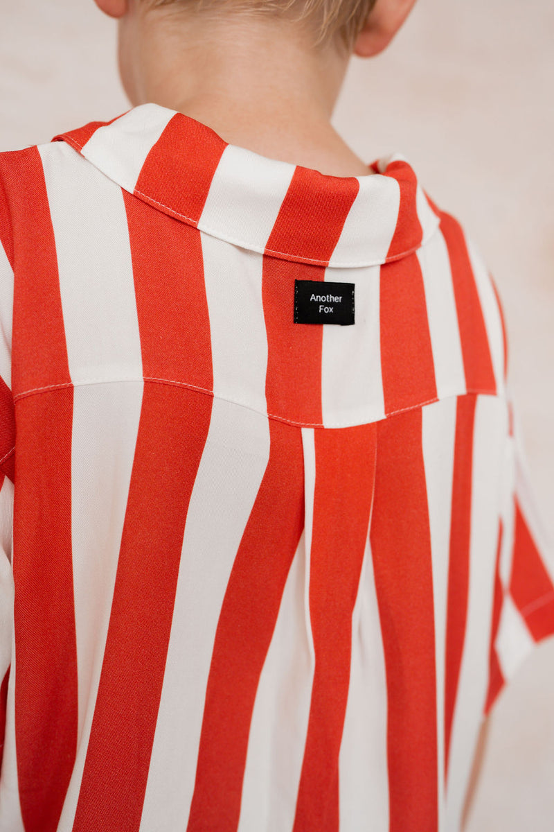 RED BLOCK STRIPE KIDS RESORT SHIRT