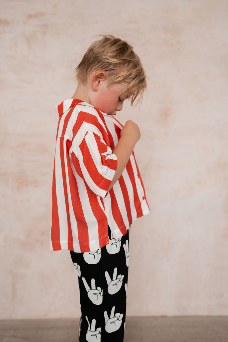 RED BLOCK STRIPE KIDS RESORT SHIRT