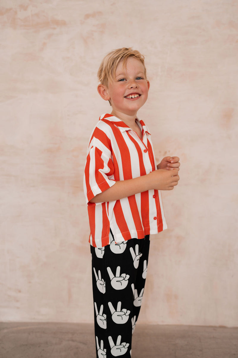 RED BLOCK STRIPE KIDS RESORT SHIRT