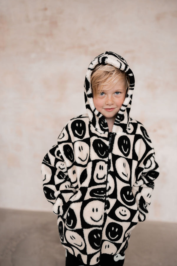 FACE CHECKERBOARD SHERPA KIDS FUNNEL COAT