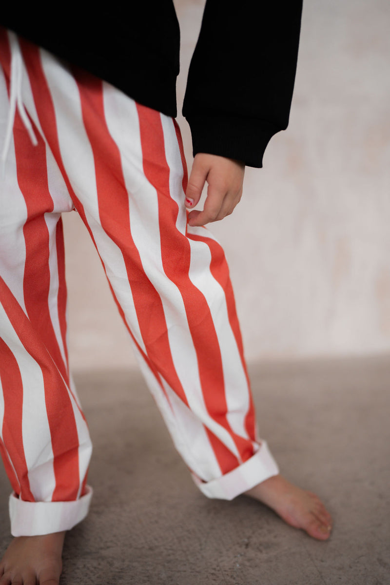 RED BLOCK STRIPE KIDS PANTS