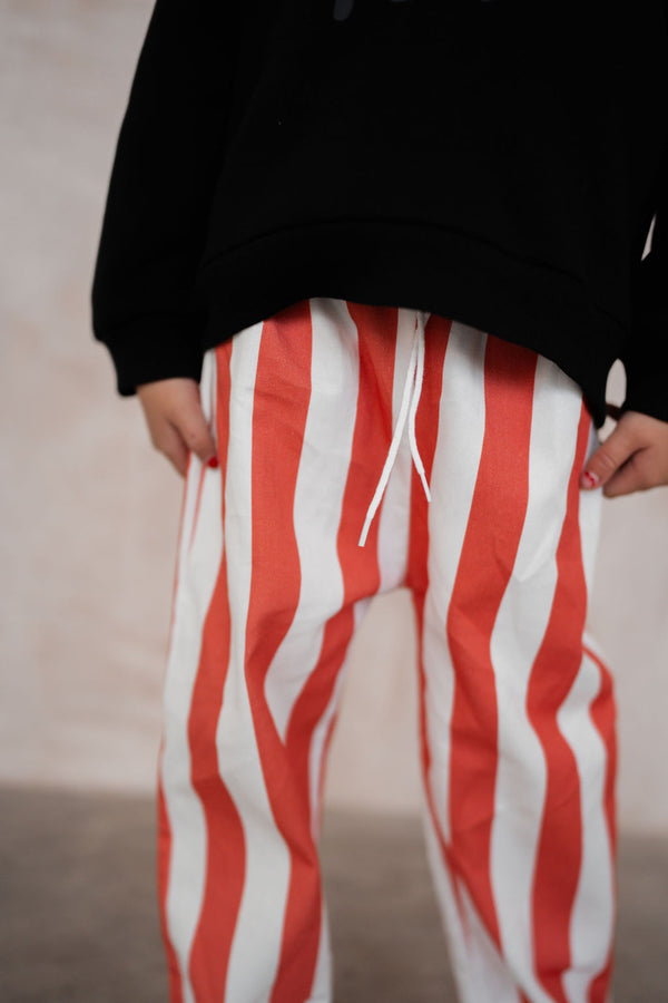 RED BLOCK STRIPE KIDS PANTS