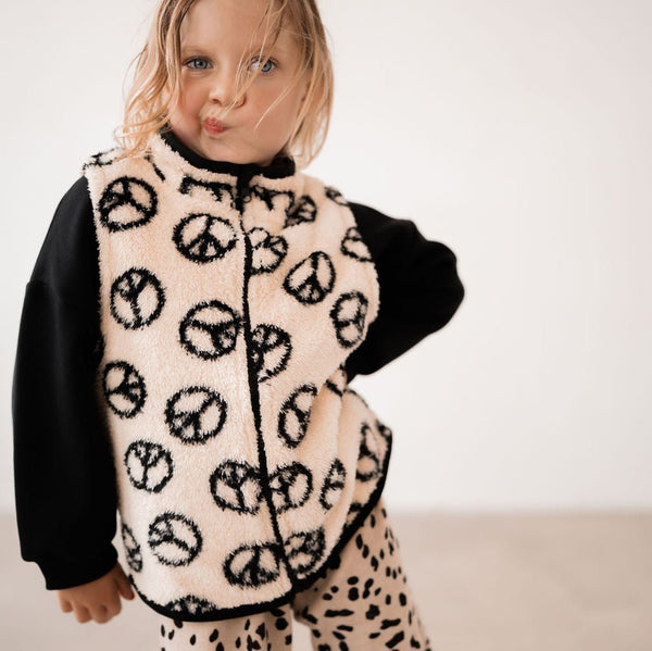 PEACE SIGN FLUFFY KIDS GILET