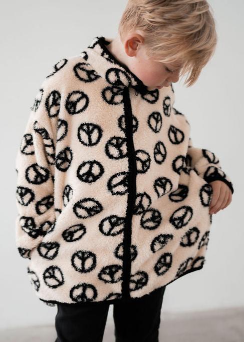 PEACE SIGN FLUFFY KIDS FUNNEL COAT