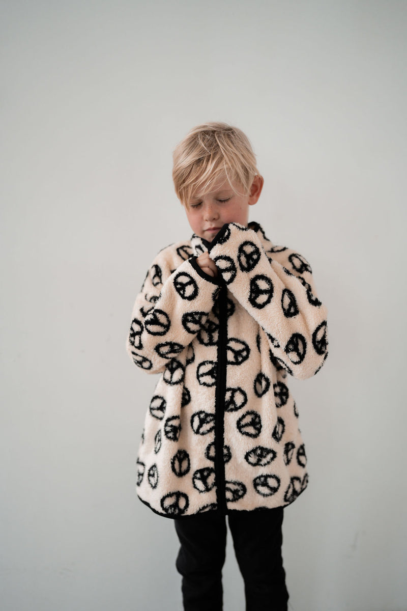 PEACE SIGN FLUFFY KIDS FUNNEL COAT